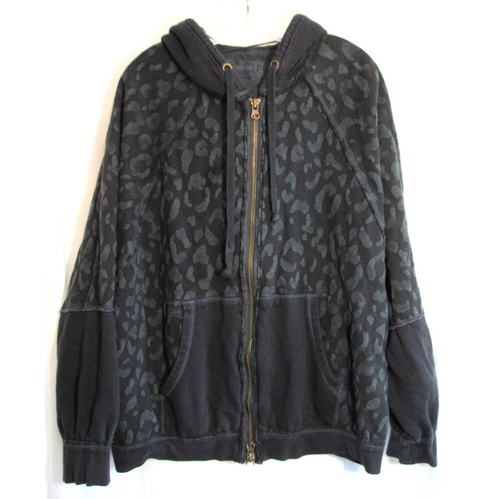 We The Free Black Leopard Hooded Long Sleeve Jacket Size Medium EUC
